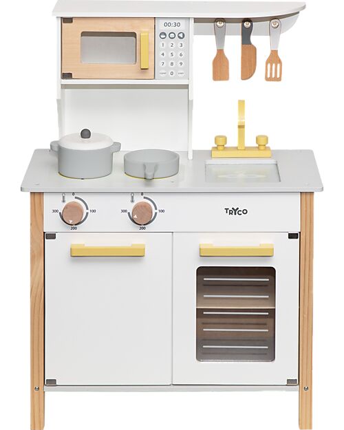 Cucina Giocattolo in Legno - Bianco/Oro - Colori ad Acqua Atossici