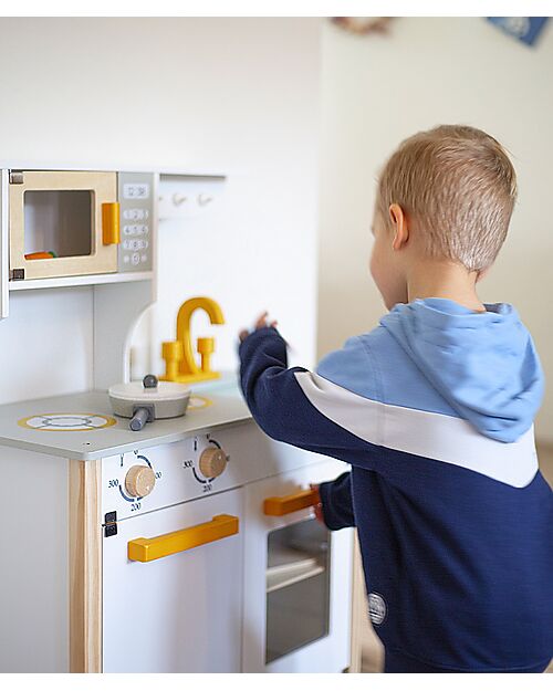 Cucina Giocattolo in Legno - Bianco/Oro - Colori ad Acqua Atossici