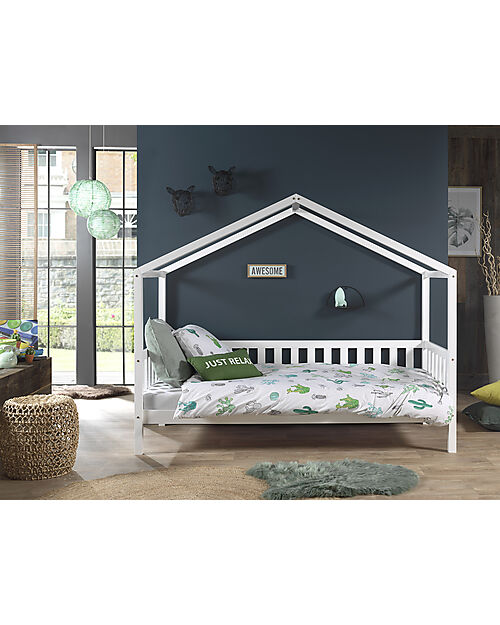 Letto Dallas - Bianco - 90 x 200 cm - Sponde su 3 Lati - con Doghe Incluse