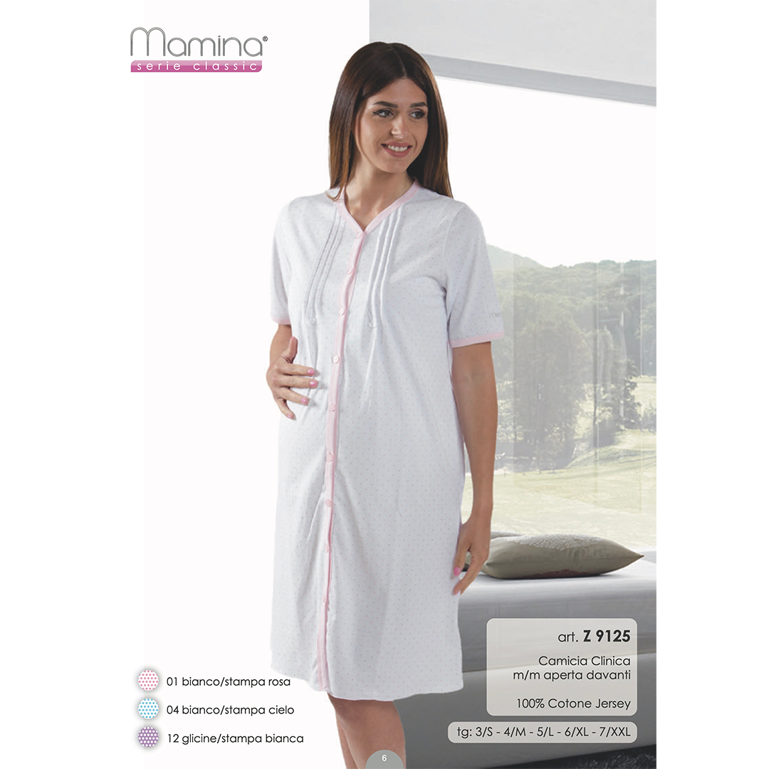 Camicia Clinica con apertura frontale e pois rosa dalla S alla XL MAMINA